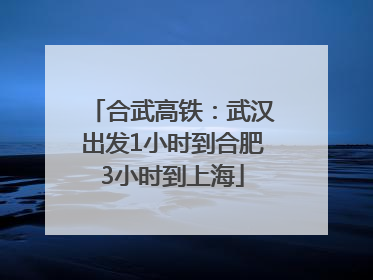 合武高铁：武汉出发1小时到合肥3小时到上海